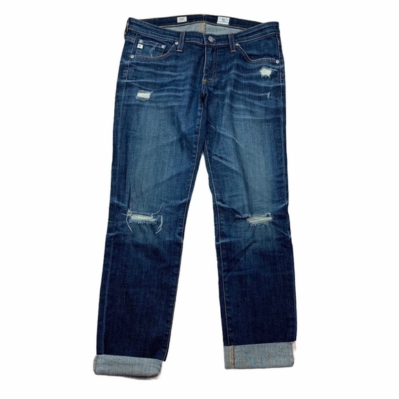 AG Jeans Stilt Cigarette Leg Distressed Dark Wash Cuffed Retro Low Rise SZ 8/29 - Picture 2 of 14